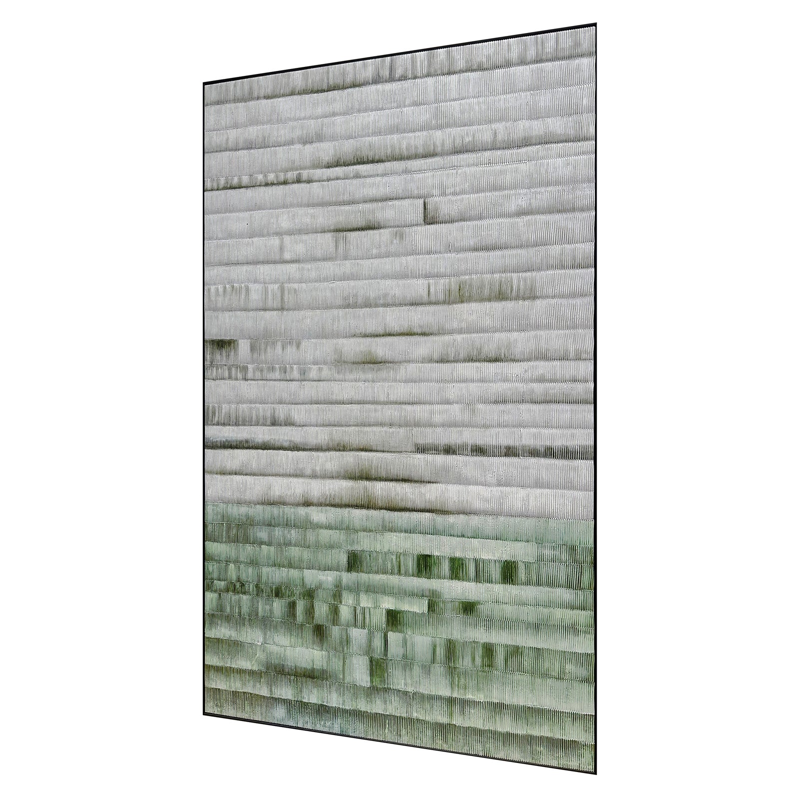 Left Angled view of Emery Modern Framed Canvas, emphasizing the depth created by its layered 3D texture, the sleek polystyrene frame, and sturdy pine inner frame.