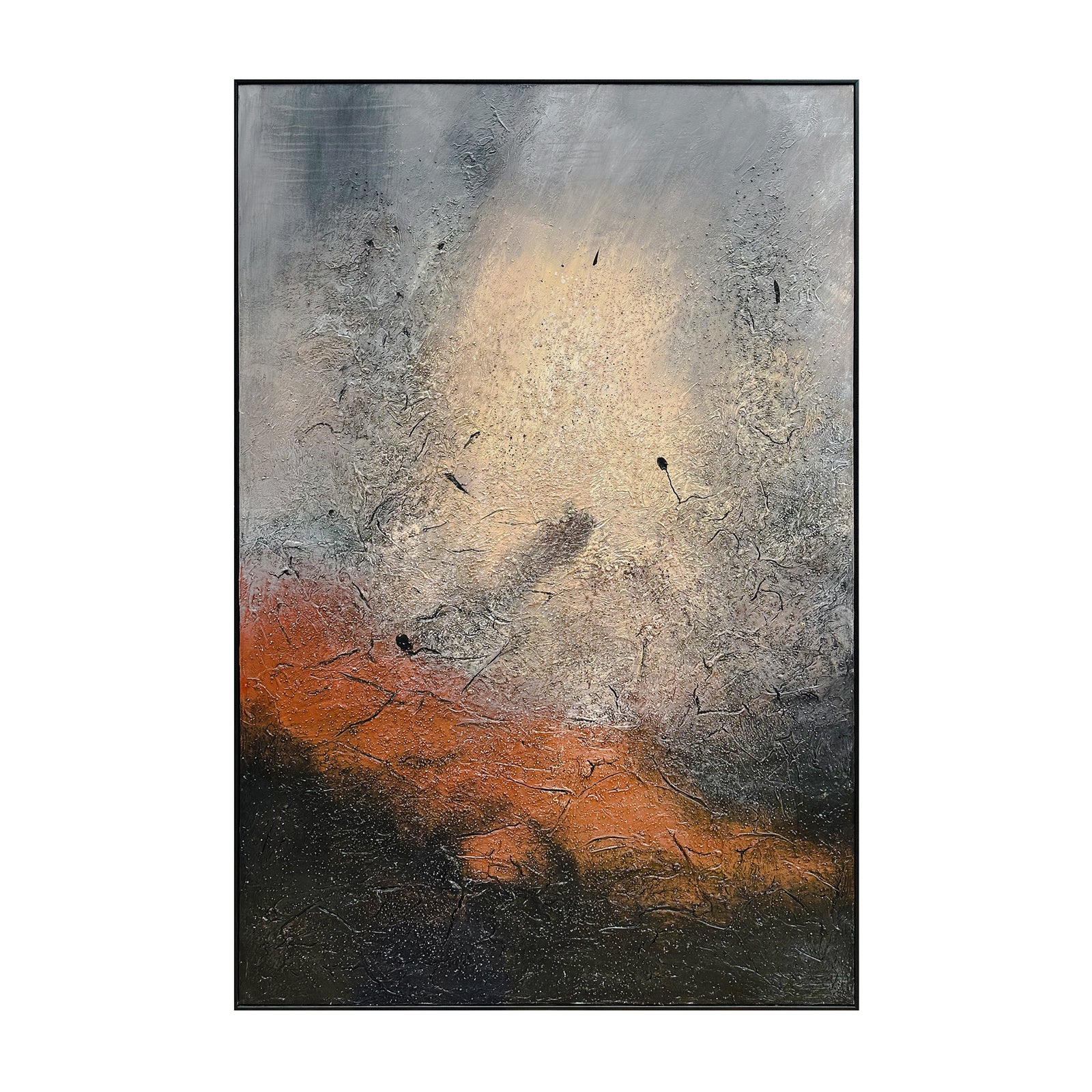 Front view of Faye Framed Canvas Textured Abstract Wall Art, showcasing warm, earthy tones with rich 3D textures, adding depth and character to any space.