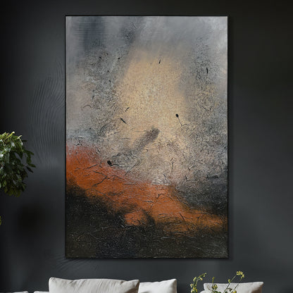Faye Framed Canvas Textured Abstract Wall Art displayed in a modern living room, demonstrating its sophisticated abstract design and how it enhances contemporary interiors.