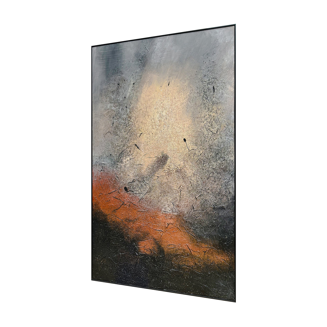 Left Angled view of Faye Framed Canvas Textured Abstract Wall Art, emphasizing the dimensionality of its 3D texture, the lightweight polystyrene frame, and sturdy pine inner frame.