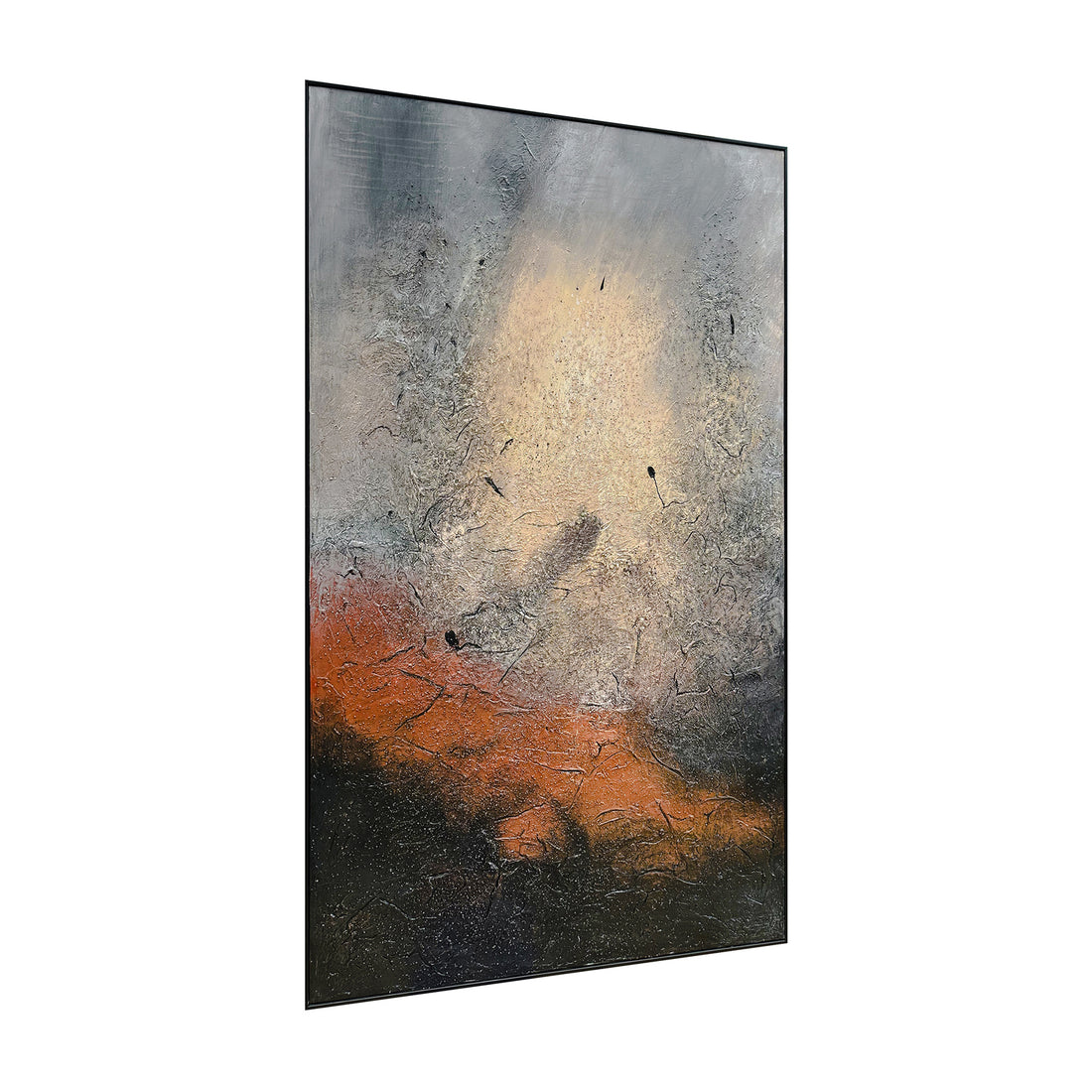 Right Angled view of Faye Framed Canvas Textured Abstract Wall Art, emphasizing the dimensionality of its 3D texture, the lightweight polystyrene frame, and sturdy pine inner frame.