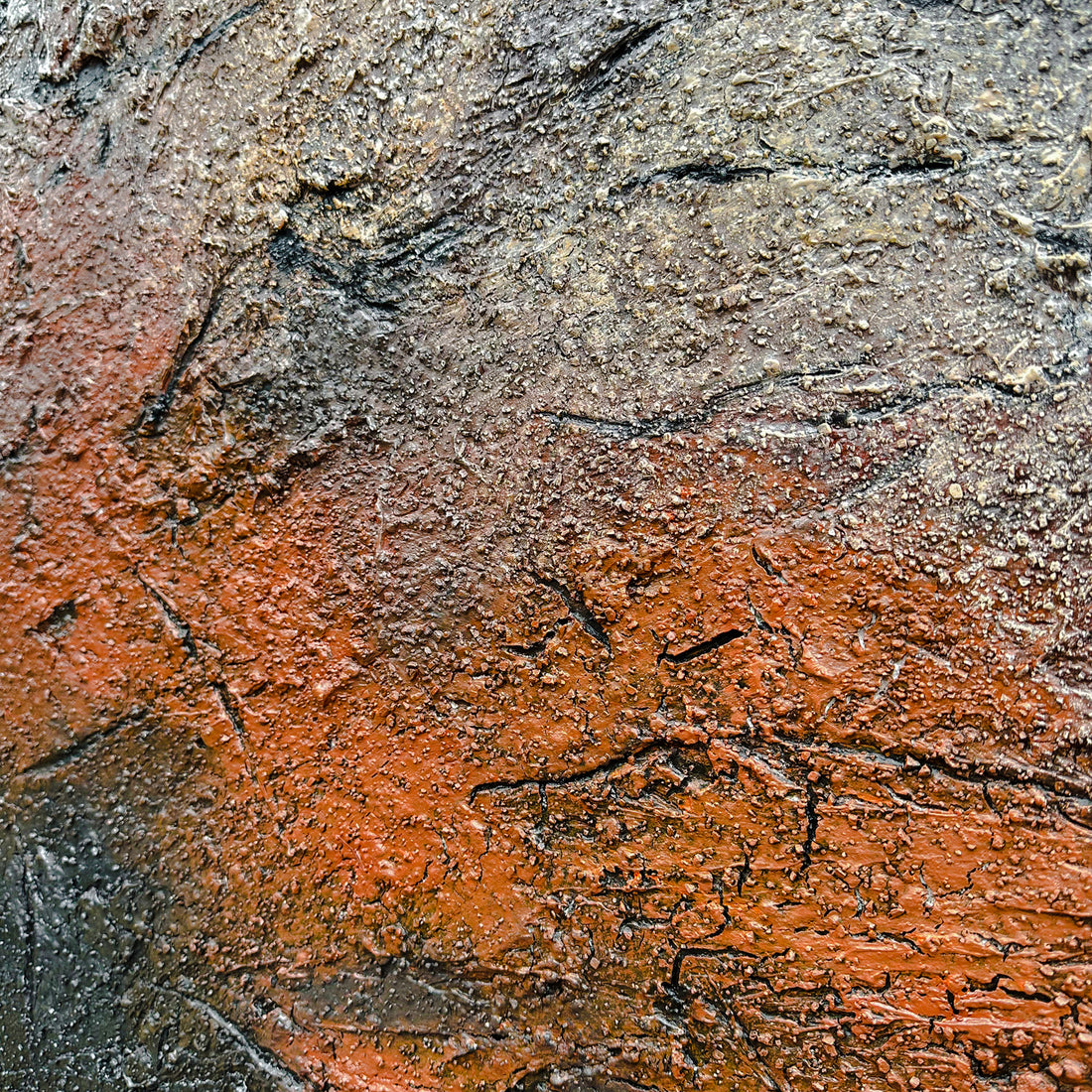 Close-up of Faye Framed Canvas Textured Abstract Wall Art, highlighting the intricate 3D texture, hand-painted details, and durable acrylic paints on the cotton canvas.