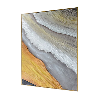 Flora Abstract Textured Canvas Hanging Wall Art from an angled perspective, highlighting its pronounced 3D texture and the artistic use of premium fabric paint, adding depth and visual interest.