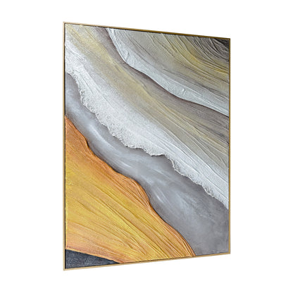 Flora Abstract Textured Canvas Hanging Wall Art from an angled perspective, highlighting its pronounced 3D texture and the artistic use of premium fabric paint, adding depth and visual interest.