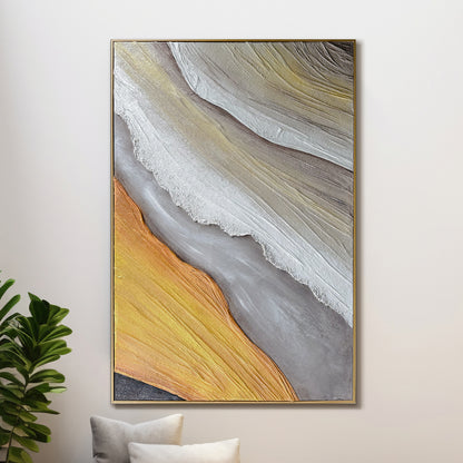 Flora Abstract Textured Canvas Hanging Wall Art displayed in a contemporary living space, enhancing the decor with its textured layers and natural hues, perfect for a gallery wall or bedroom.