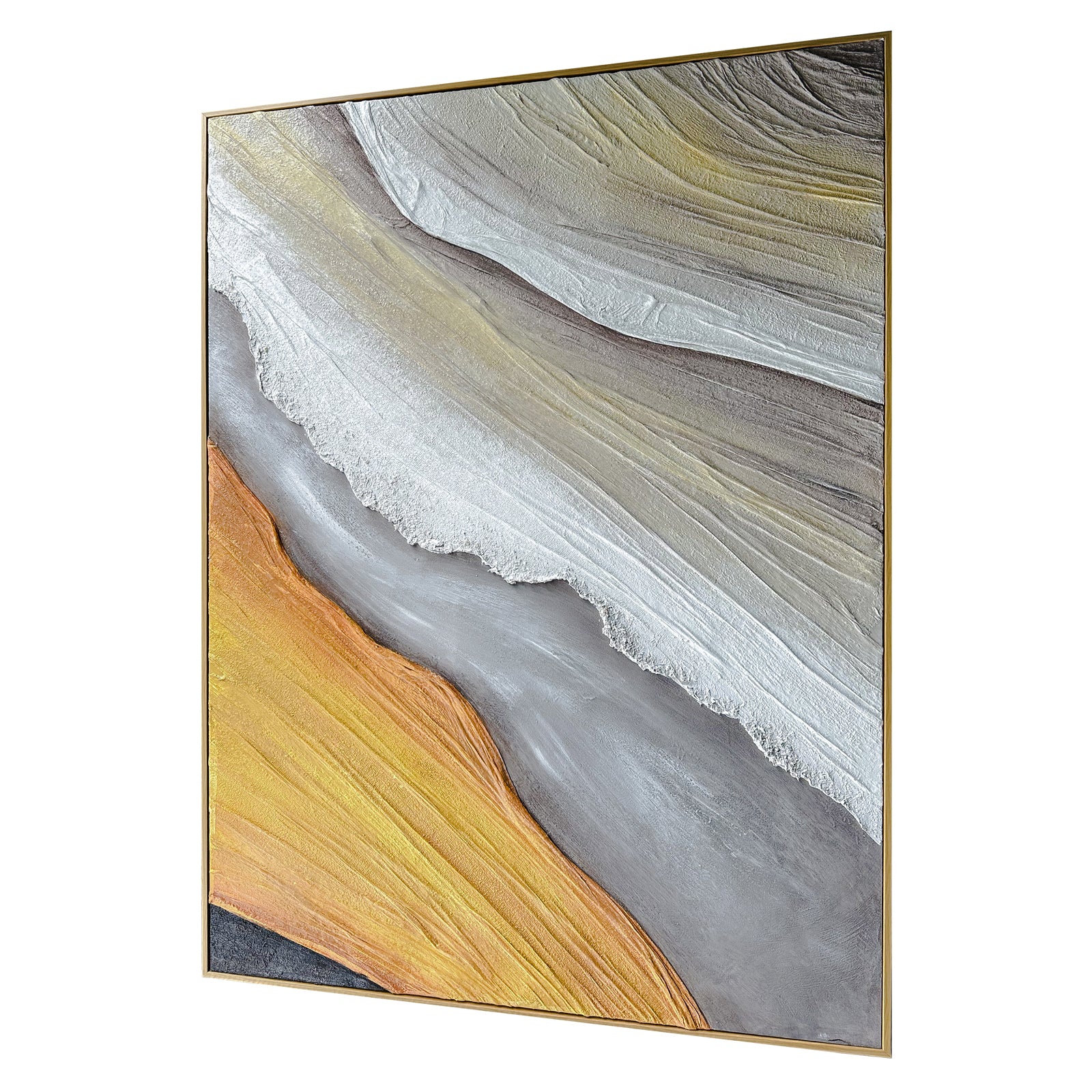 Flora Abstract Textured Canvas Hanging Wall Art from an angled perspective, highlighting its pronounced 3D texture and the artistic use of premium fabric paint, adding depth and visual interest.