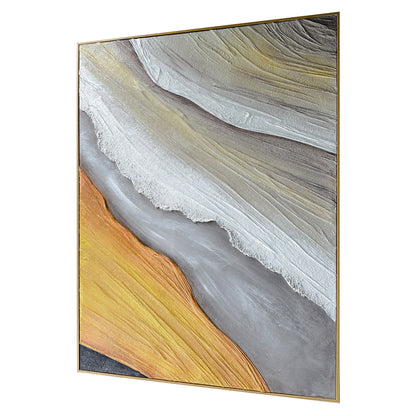 Flora Abstract Textured Canvas Hanging Wall Art from an angled perspective, highlighting its pronounced 3D texture and the artistic use of premium fabric paint, adding depth and visual interest.