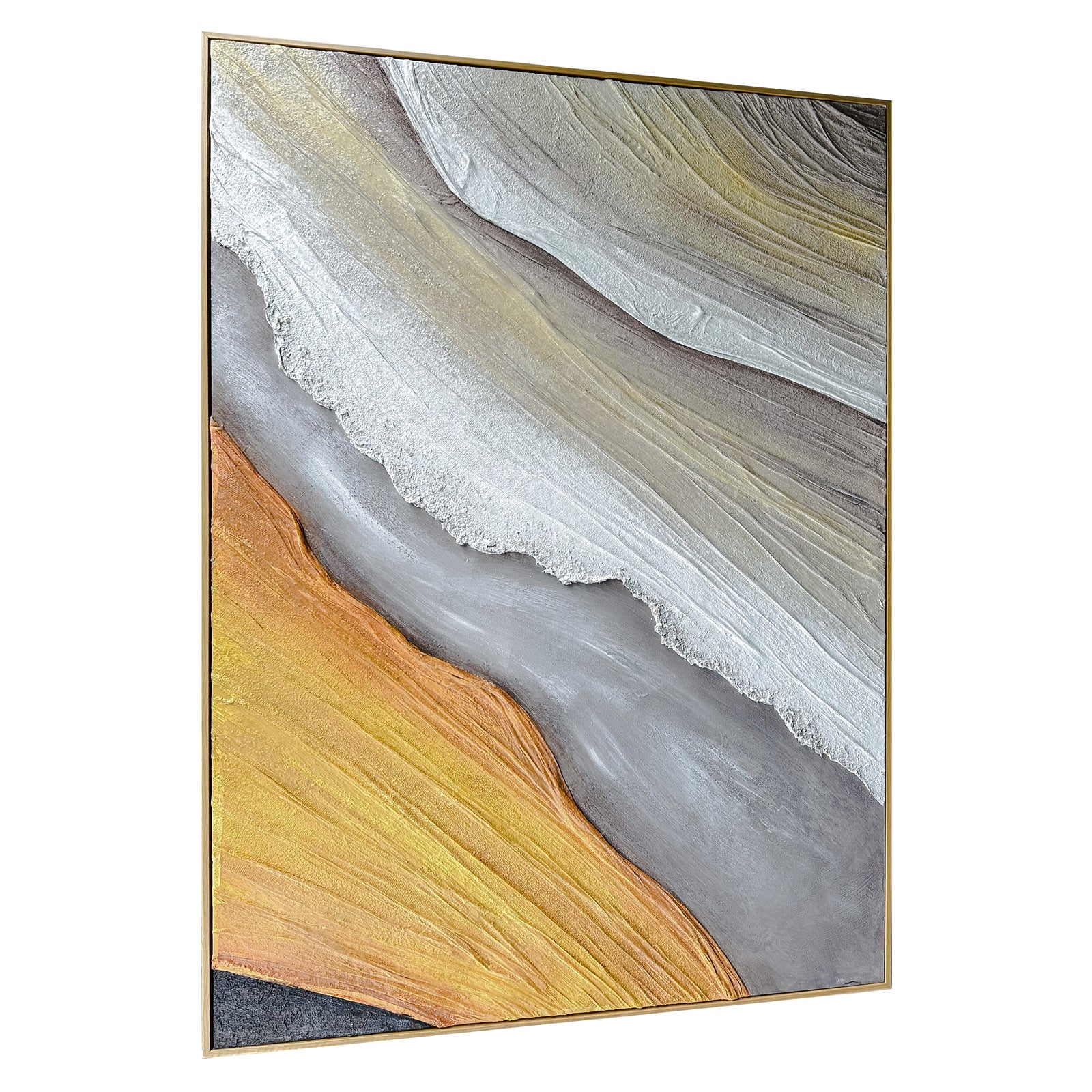Flora Abstract Textured Canvas Hanging Wall Art from an angled perspective, highlighting its pronounced 3D texture and the artistic use of premium fabric paint, adding depth and visual interest.