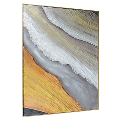 Flora Abstract Textured Canvas Hanging Wall Art from an angled perspective, highlighting its pronounced 3D texture and the artistic use of premium fabric paint, adding depth and visual interest.