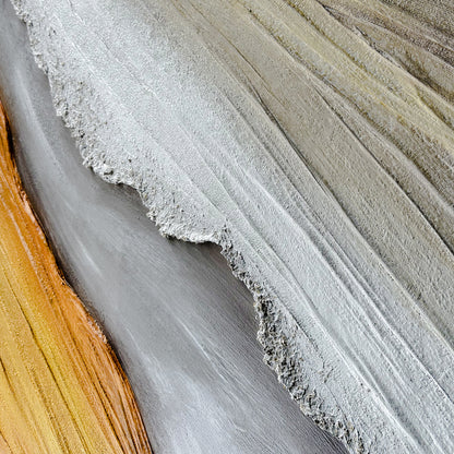 Close up of Flora Abstract Textured Canvas Hanging Wall Art, revealing intricate details of the rich textures and the quality of the poly-cotton canvas and premium fabric paint, showing its tactile surface.