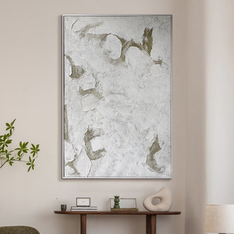 Luma Framed Textured Abstract Canvas displayed in a contemporary living space, demonstrating how its artful design and neutral palette enhance various interior styles.