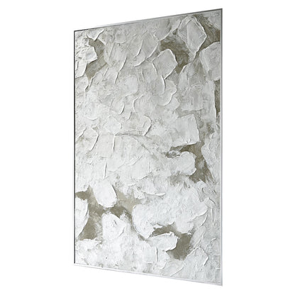 Left Angled view of Luma Framed Textured Abstract Canvas, emphasizing the depth created by its 3D texture, the sleek polystyrene outer frame, and sturdy pine inner frame.