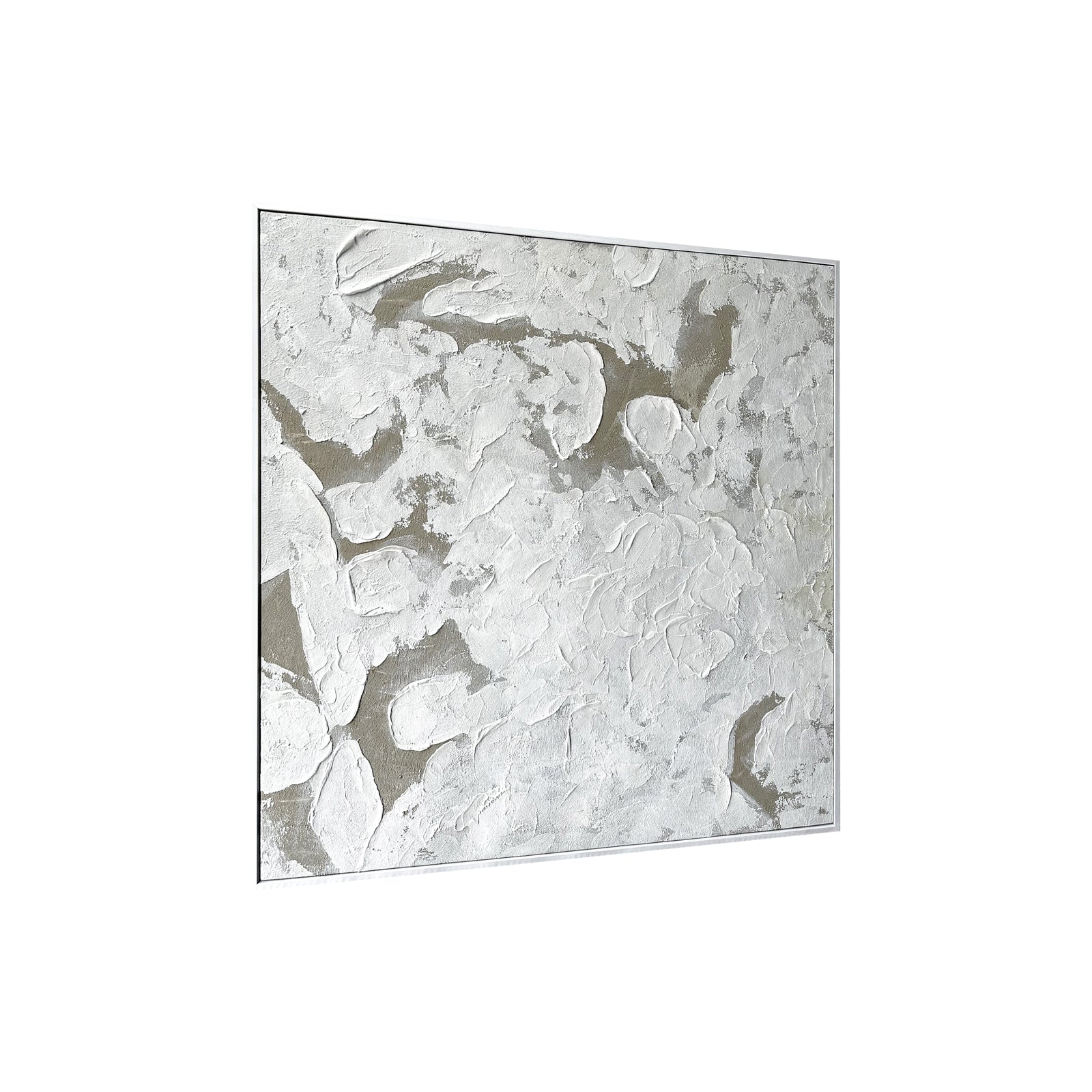 Right Angled view of Luma Framed Textured Abstract Canvas, emphasizing the depth created by its 3D texture, the sleek polystyrene outer frame, and sturdy pine inner frame.
