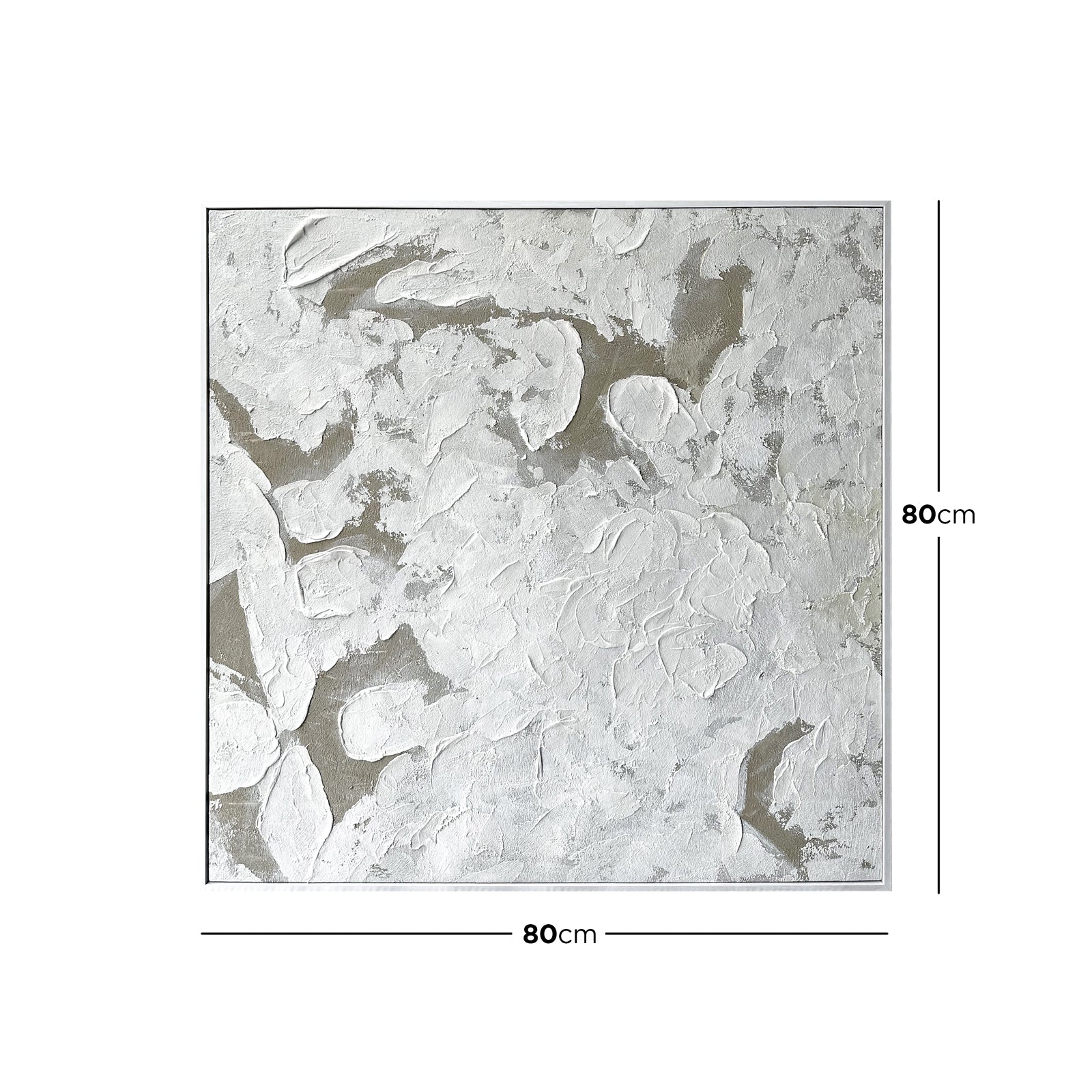 Dimensions of Luma Framed Textured Abstract Wall Art: 80x80cm, illustrating its compact square size, ideal for adding a modern touch to smaller walls or as part of a gallery.