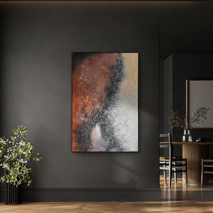 Nebula Textured Acrylic Framed Canvas displayed in a modern living space, showcasing its captivating abstract design and how it creates a cosmic focal point in a room.