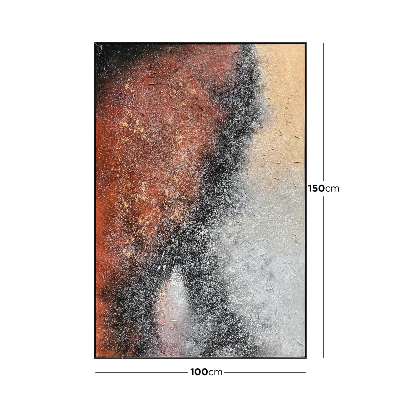 Dimensions of Nebula Textured Acrylic Framed Canvas: 100x150cm (H x W), illustrating its rectangular size, ideal for adding a celestial touch to medium-sized walls.