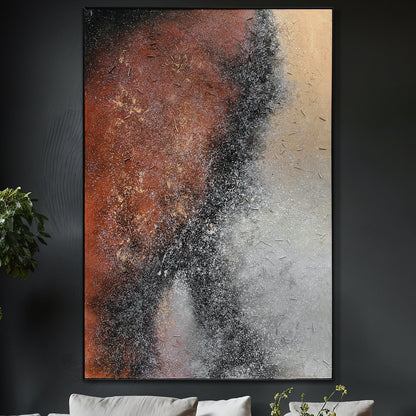 Nebula Textured Acrylic Framed Canvas displayed in a modern living space, showcasing its captivating abstract design and how it creates a cosmic focal point in a room.