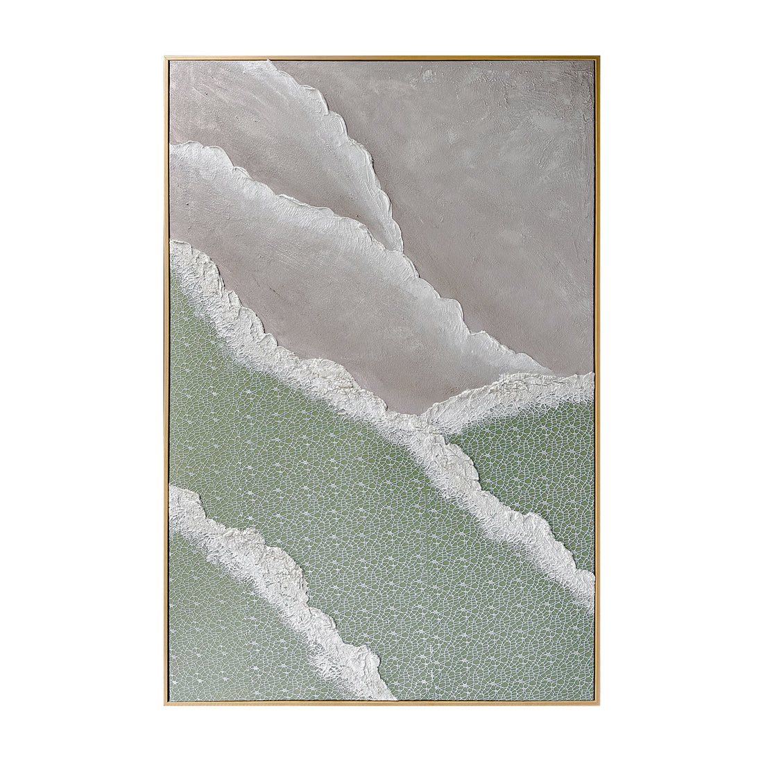 ront view of Nolan Modern Framed Textured Canvas, showcasing its contemporary abstract design with soft colors, bold 3D textures, and a hand-painted gel finish.