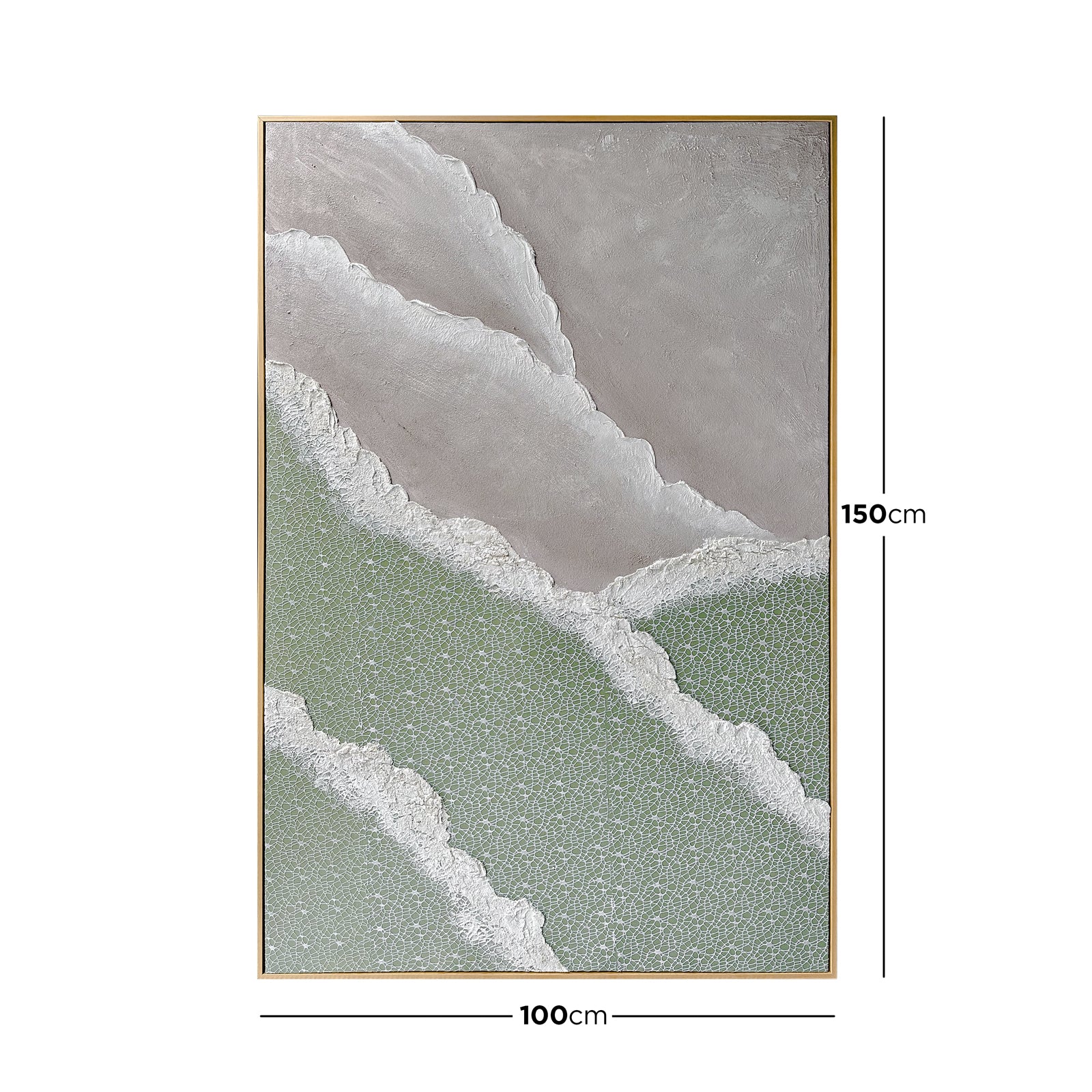 Dimensions of Nolan Modern Framed Textured Wall Art: 100x150cm, showcasing its rectangular size, perfect for a contemporary focal point in various room settings.