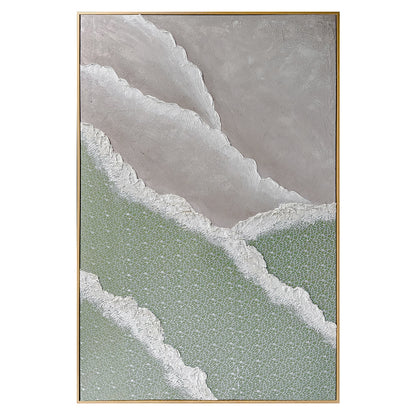 Front view of Nolan Modern Framed Textured Canvas, showcasing its contemporary abstract design with soft colors, bold 3D textures, and a hand-painted gel finish.