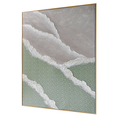 Left Angled view of Nolan Modern Framed Textured Canvas, emphasizing the depth created by its 3D texture, the sleek polystyrene outer frame, and sturdy pine inner frame.