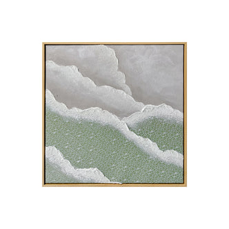 Front view of Nolan Modern Framed Textured Canvas, showcasing its contemporary abstract design with soft colors, bold 3D textures, and a hand-painted gel finish.