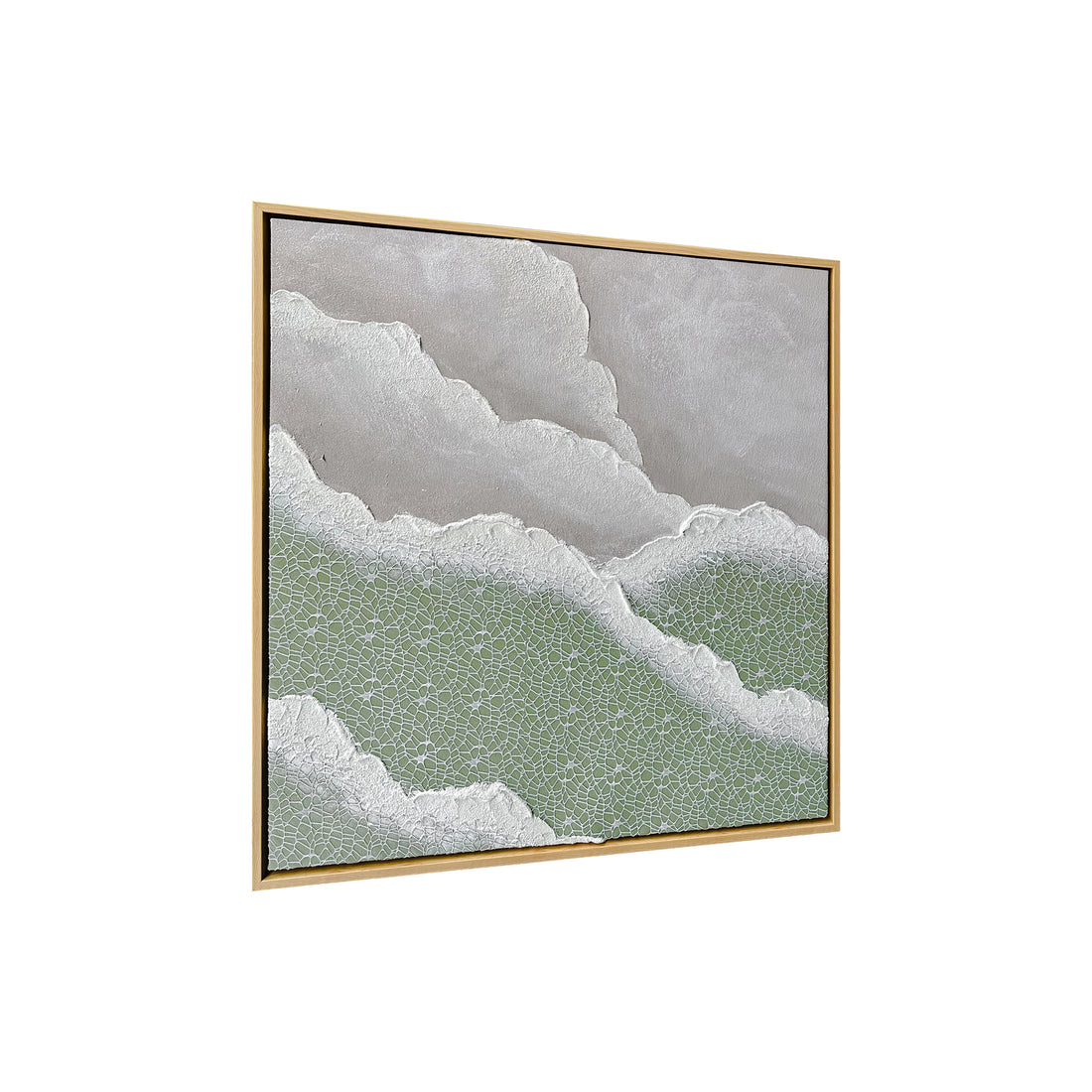 Right Angled view of Nolan Modern Framed Textured Canvas, emphasizing the depth created by its 3D texture, the sleek polystyrene outer frame, and sturdy pine inner frame.