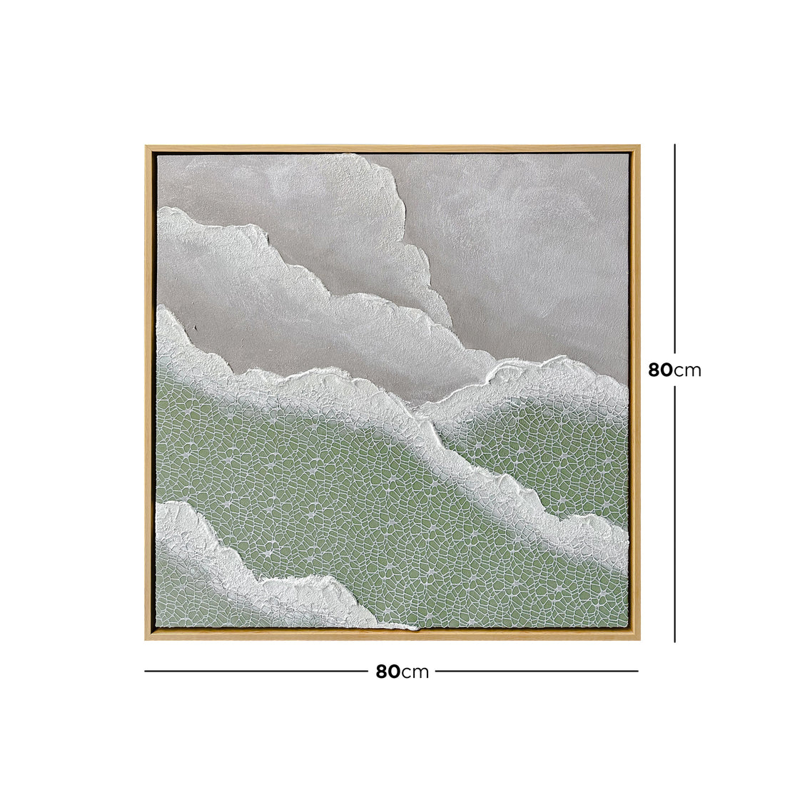 Dimensions of Nolan Modern Framed Textured Wall Art: 80x80cm, illustrating its square size, ideal for adding a modern artistic touch to compact areas or a gallery wall.