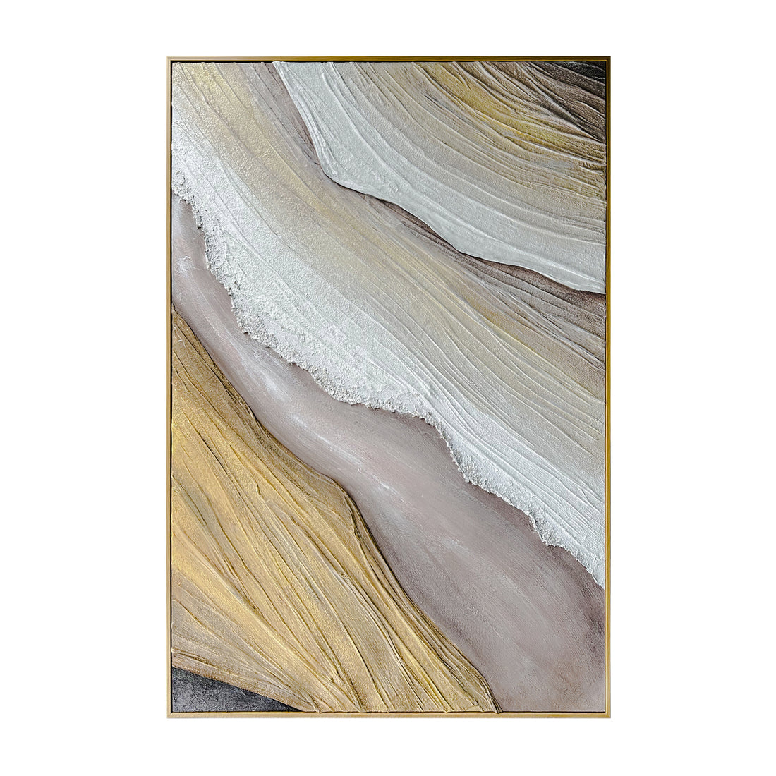 Raine Modern Textured Canvas Hanging Wall Art, front view, showcasing flowing textures, natural and warm tones with a striking 3D effect, adding timeless elegance and a dramatic statement to any room.