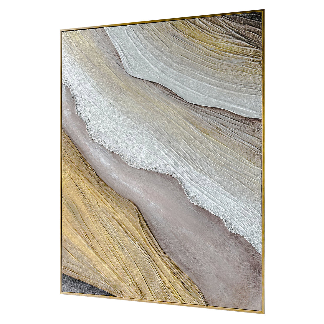 Raine Modern Textured Canvas Hanging Wall Art from an angled perspective, highlighting its pronounced 3D texture and hand-painted details, creating depth and a captivating visual experience.