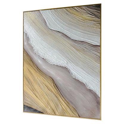 Raine Modern Textured Canvas Hanging Wall Art from an angled perspective, highlighting its pronounced 3D texture and hand-painted details, creating depth and a captivating visual experience.
