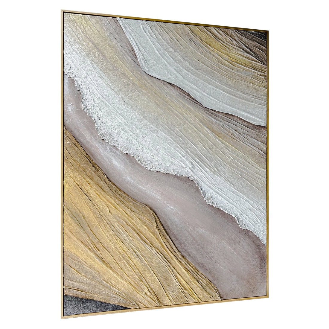 Raine Modern Textured Canvas Hanging Wall Art from an angled perspective, highlighting its pronounced 3D texture and hand-painted details, creating depth and a captivating visual experience.