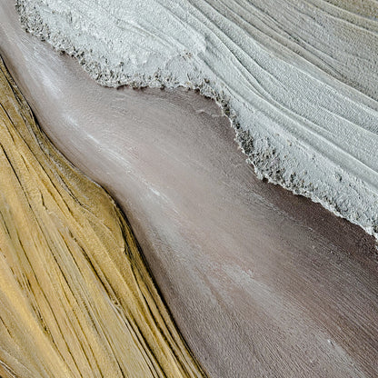 Close up of Raine Modern Textured Canvas Hanging Wall Art, revealing intricate hand-painted textures, the striking 3D relief, and the warm, natural tones of the high-quality poly-cotton canvas with gel finish.