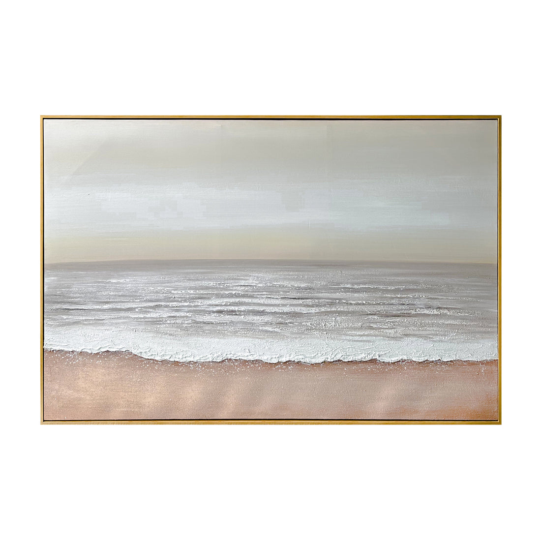 Front view of Sable Textured Coastal Canvas Wall Art, featuring soft tones of sand, seafoam, and sky with a textured surface and hand-painted details for coastal charm.