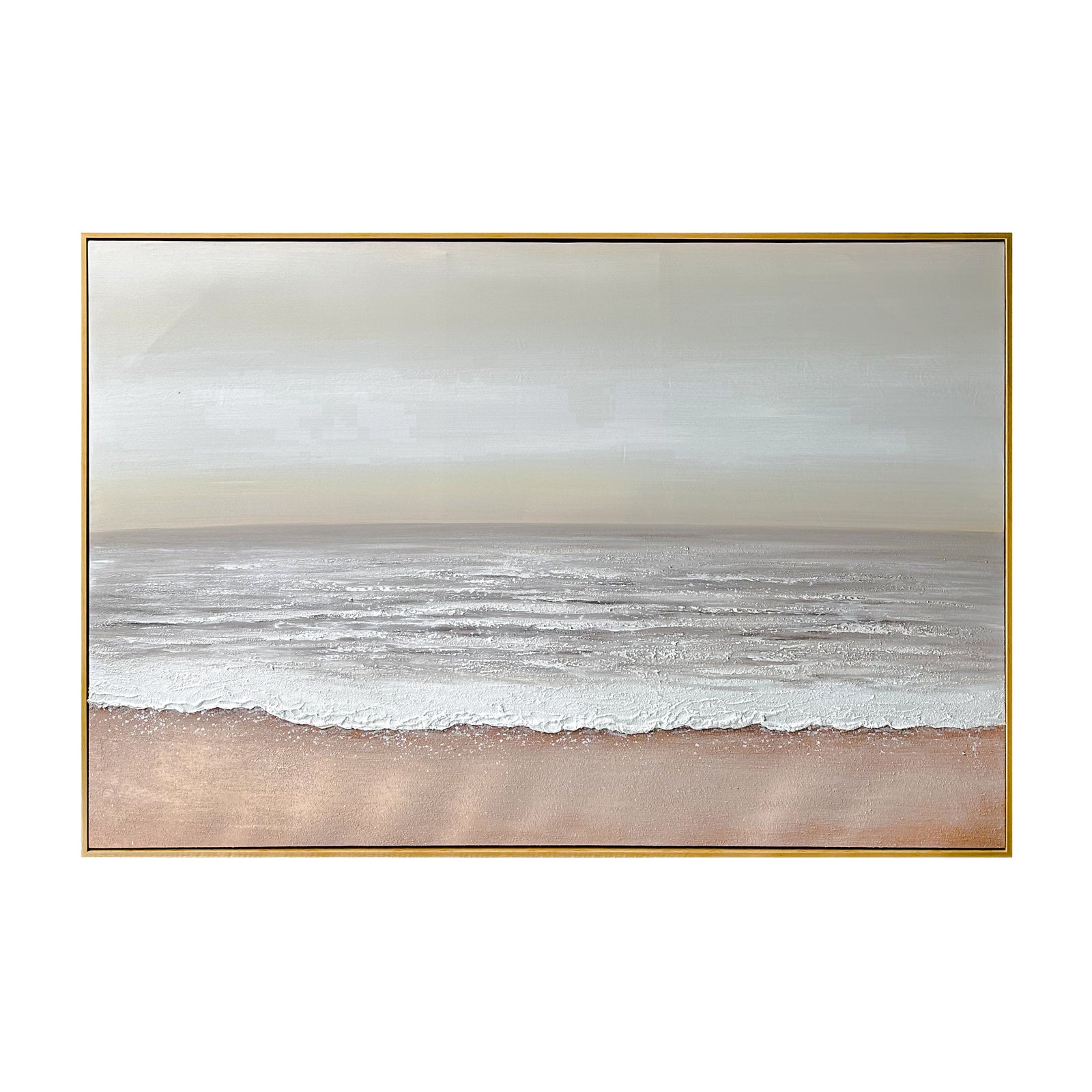Front view of Sable Textured Coastal Canvas Wall Art, featuring soft tones of sand, seafoam, and sky with a textured surface and hand-painted details for coastal charm.