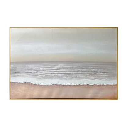 Front view of Sable Textured Coastal Canvas Wall Art, featuring soft tones of sand, seafoam, and sky with a textured surface and hand-painted details for coastal charm.