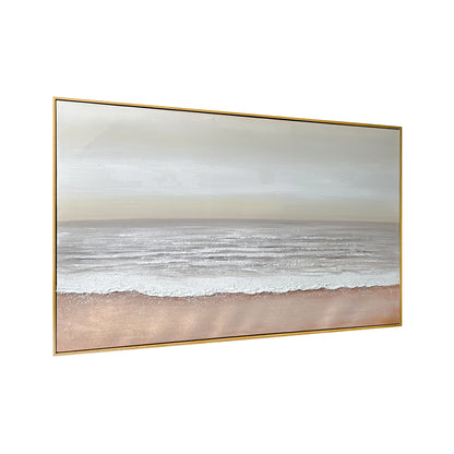 Right Angled view of Sable Textured Coastal Canvas, emphasizing the depth created by its 3D painting, the lightweight polystyrene outer frame, and sturdy pine inner frame.