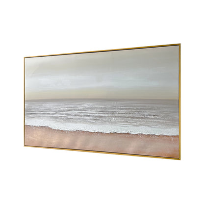 Left Angled view of Sable Textured Coastal Canvas, emphasizing the depth created by its 3D painting, the lightweight polystyrene outer frame, and sturdy pine inner frame.