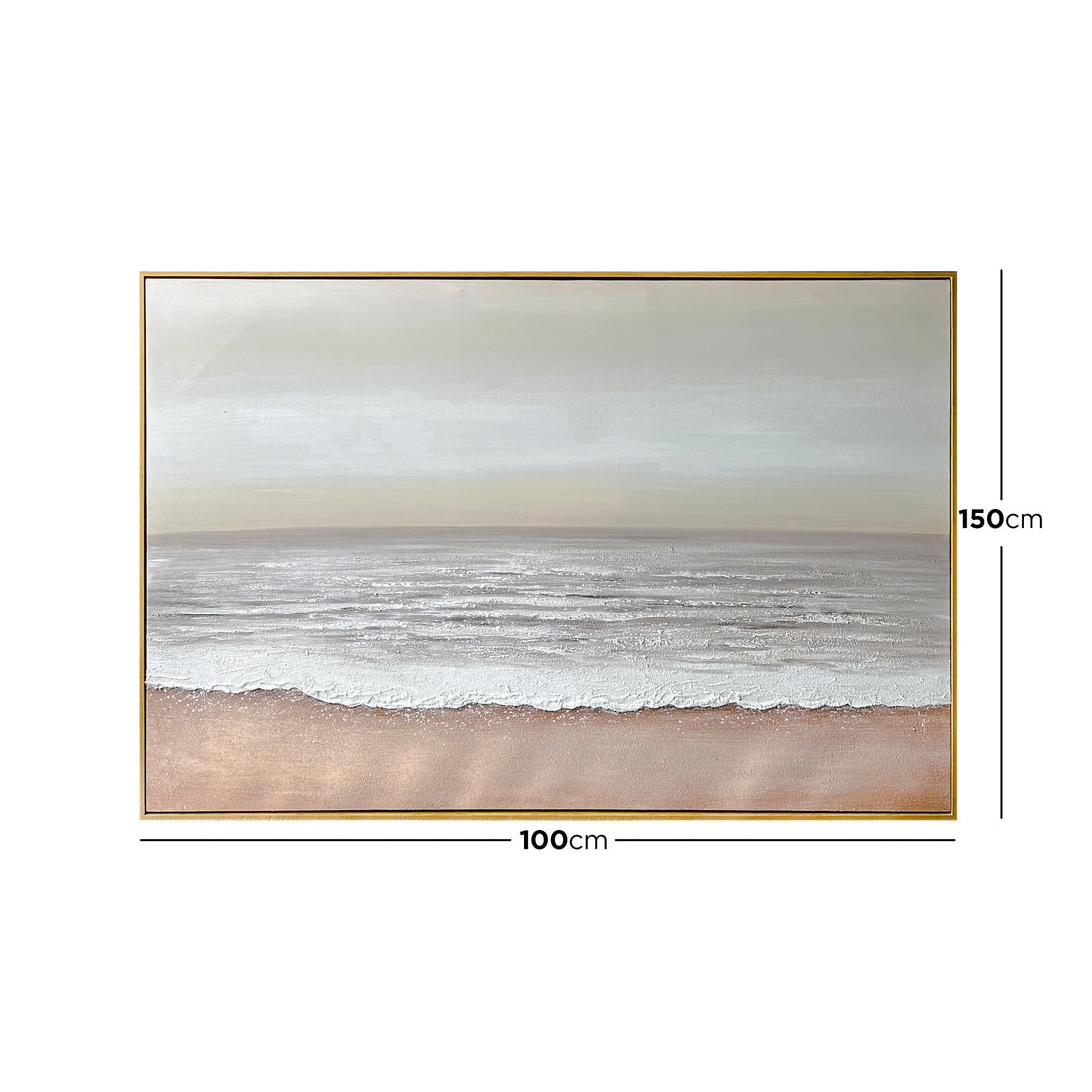 Dimensions of Sable Textured Coastal Canvas Wall Art: 100x150cm, showcasing its rectangular size, perfect for a serene focal point in medium-sized rooms.