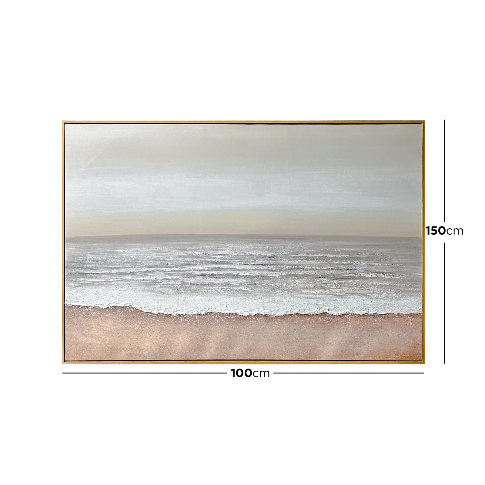 Dimensions of Sable Textured Coastal Canvas Wall Art: 100x150cm, showcasing its rectangular size, perfect for a serene focal point in medium-sized rooms.