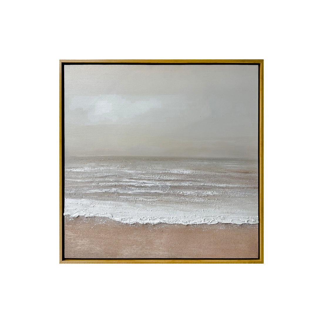 Front view of Sable Textured Coastal Canvas Wall Art, featuring soft tones of sand, seafoam, and sky with a textured surface and hand-painted details for coastal charm.