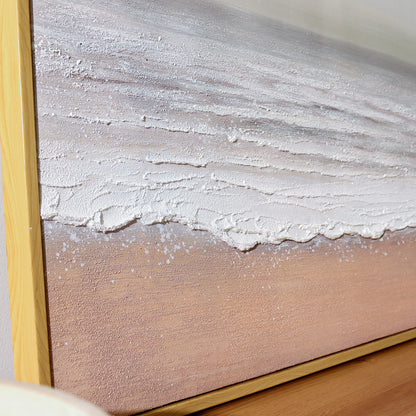 Sable Textured Coastal Canvas Wall Art displayed in a modern living room, showcasing its serene coastal aesthetic and how it enhances a beach-inspired or minimalist interior.