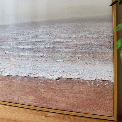 Sable Textured Coastal Canvas Wall Art displayed in a modern living room, showcasing its serene coastal aesthetic and how it enhances a beach-inspired or minimalist interior.