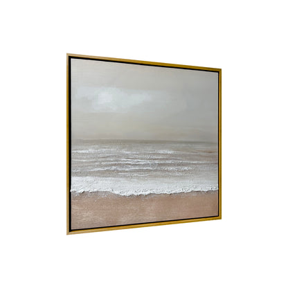 Right Angled view of Sable Textured Coastal Canvas, emphasizing the depth created by its 3D painting, the lightweight polystyrene outer frame, and sturdy pine inner frame.