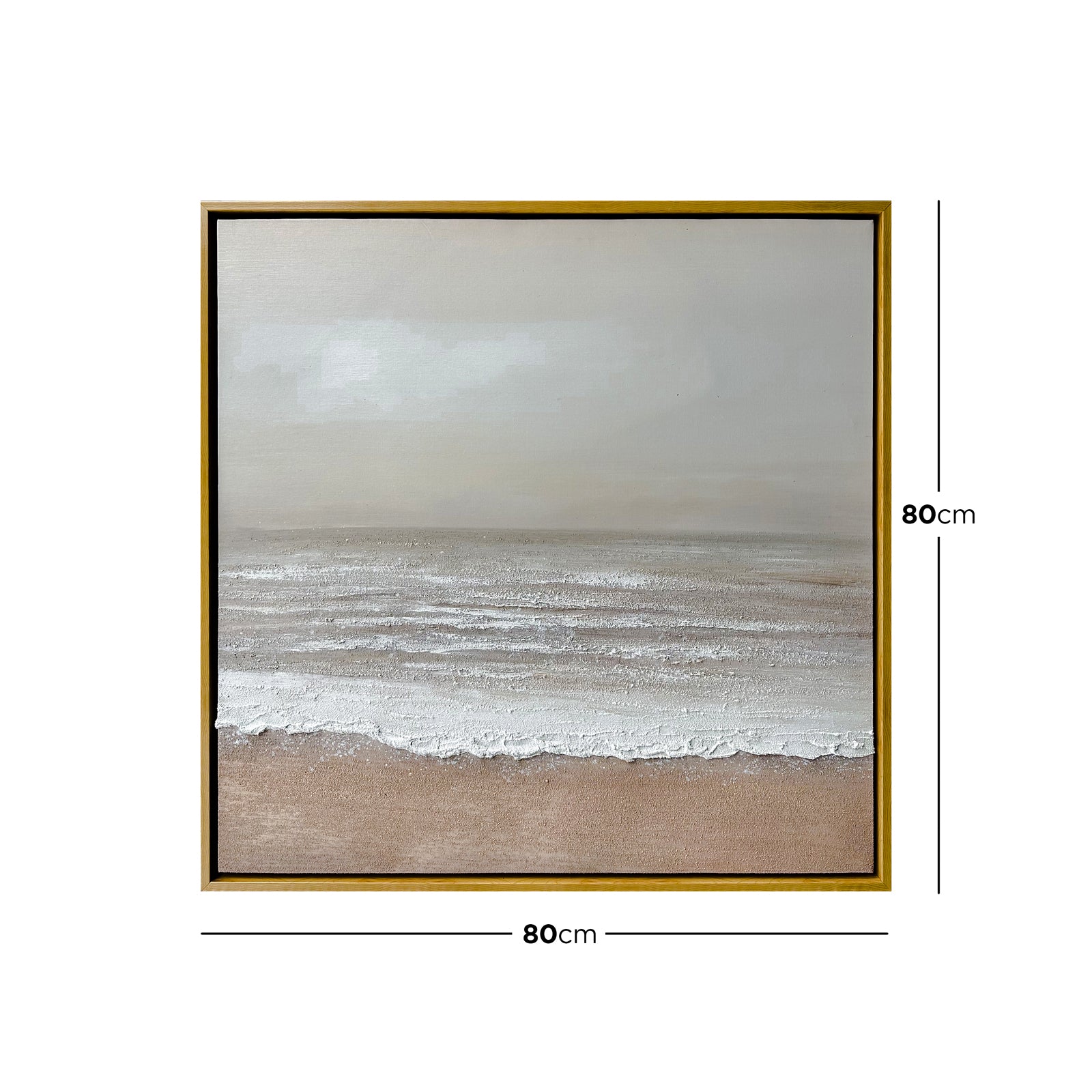 Dimensions of Sable Textured Coastal Canvas Wall Art: 80x80cm, illustrating its square size, ideal for adding a coastal touch to small spaces or as part of a gallery wall.