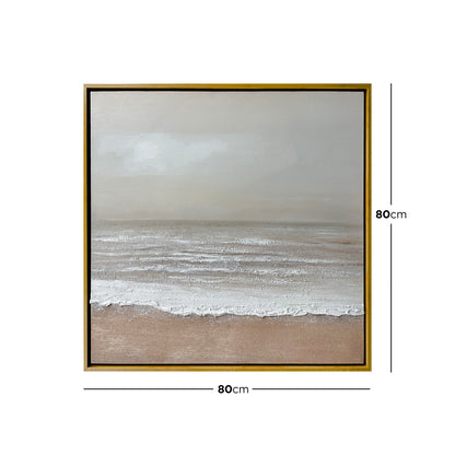 Dimensions of Sable Textured Coastal Canvas Wall Art: 80x80cm, illustrating its square size, ideal for adding a coastal touch to small spaces or as part of a gallery wall.
