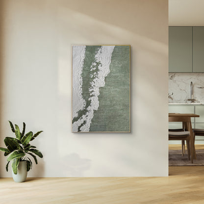 Serene Modern Abstract Textured Canvas displayed in a contemporary living space, showcasing its calming aesthetic and how its 3D texture enhances interior design.