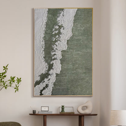 Serene Modern Abstract Textured Canvas displayed in a contemporary living space, showcasing its calming aesthetic and how its 3D texture enhances interior design.