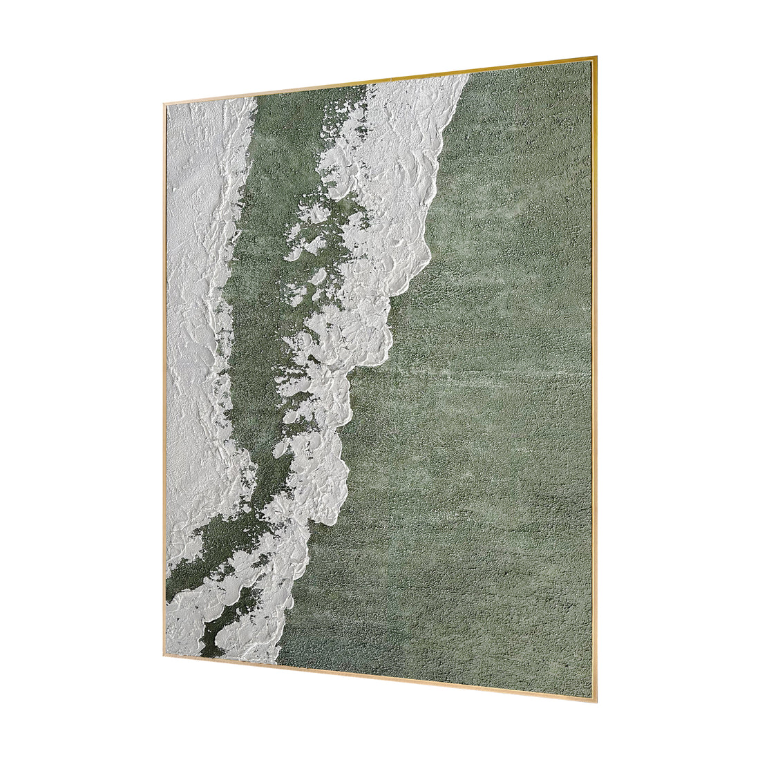 Left Angled view of Serene Modern Abstract Textured Canvas, emphasizing the depth created by its 3D texture, the lightweight polystyrene frame, and strong pine inner frame.