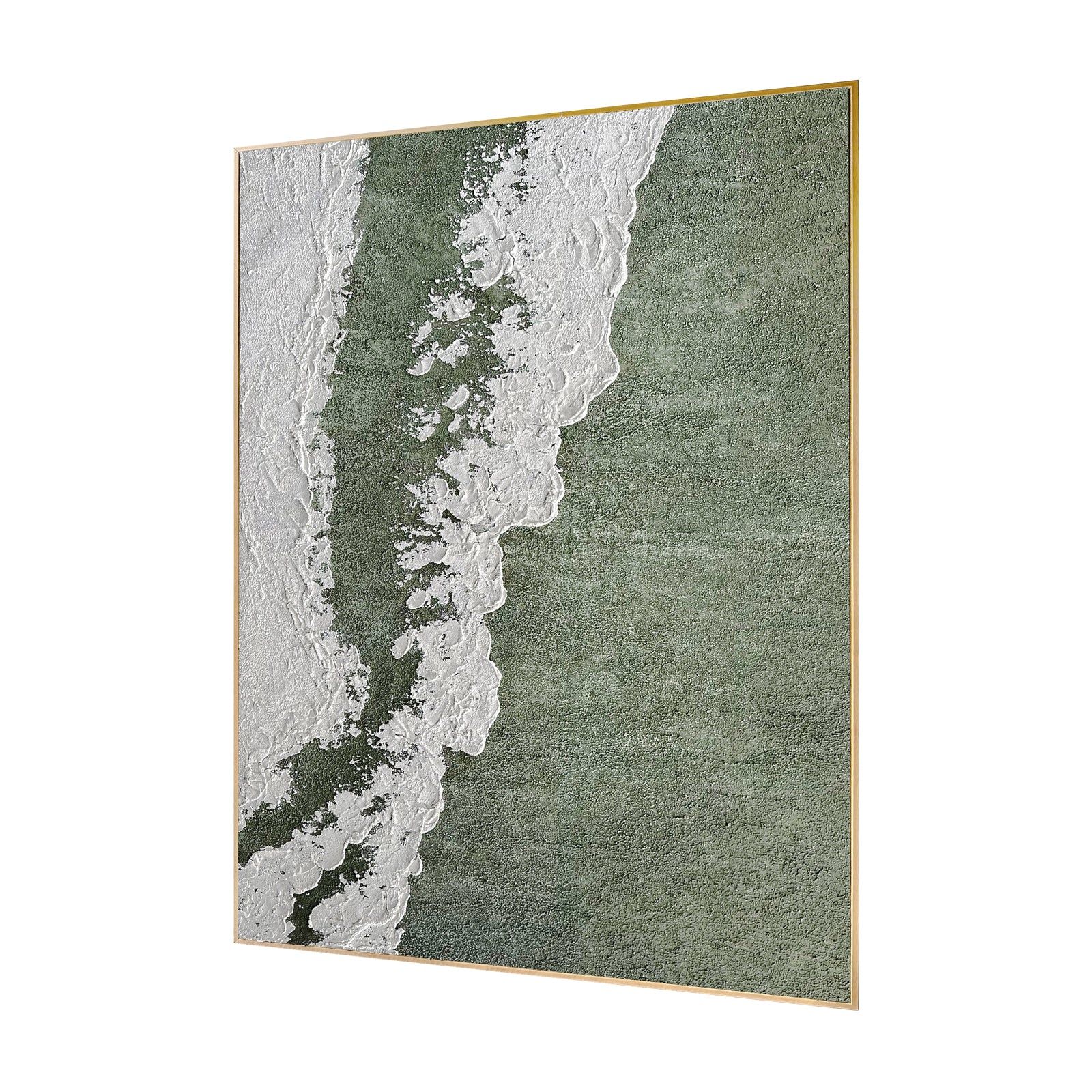 Left Angled view of Serene Modern Abstract Textured Canvas, emphasizing the depth created by its 3D texture, the lightweight polystyrene frame, and strong pine inner frame.